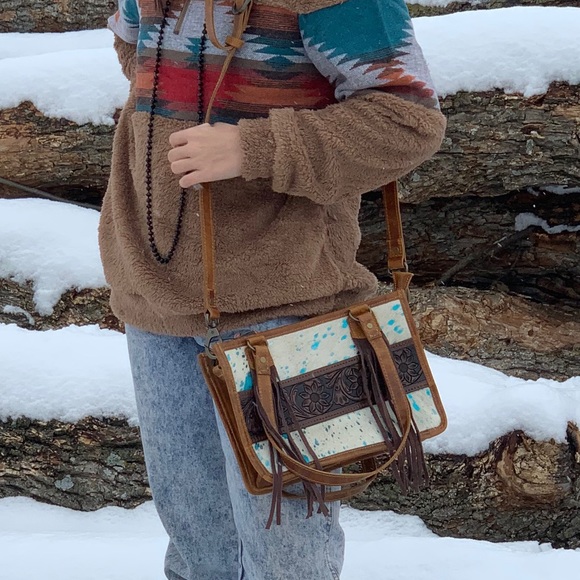 Handbags - Cowhide Acid Wash Tooled Leather Purse